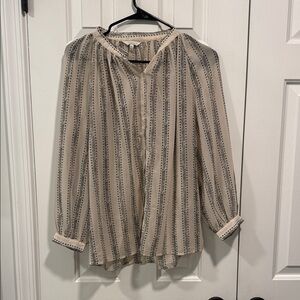 Lucky Brand Sheer Blouse with Black and Cream Stripes